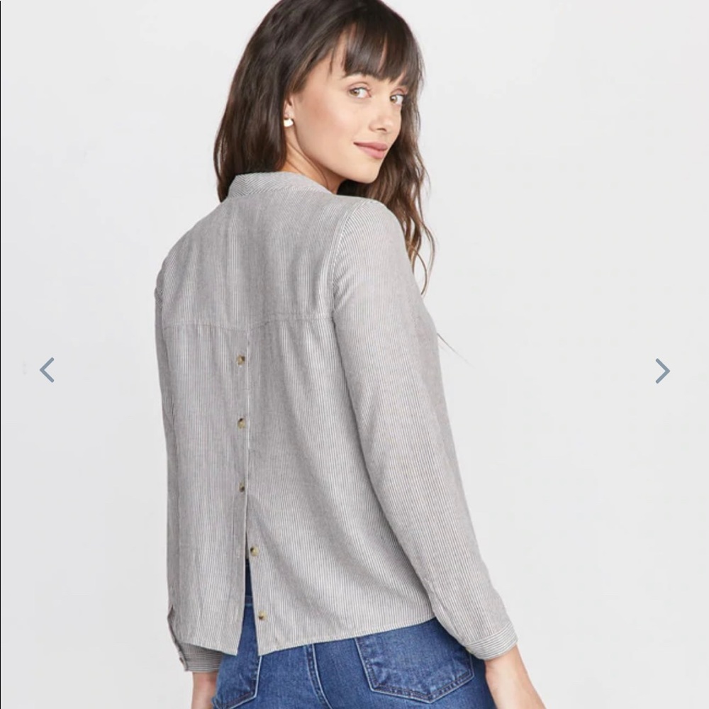 Marine layer Laura Popover shirt in Black/Cream Stripe - size medium
